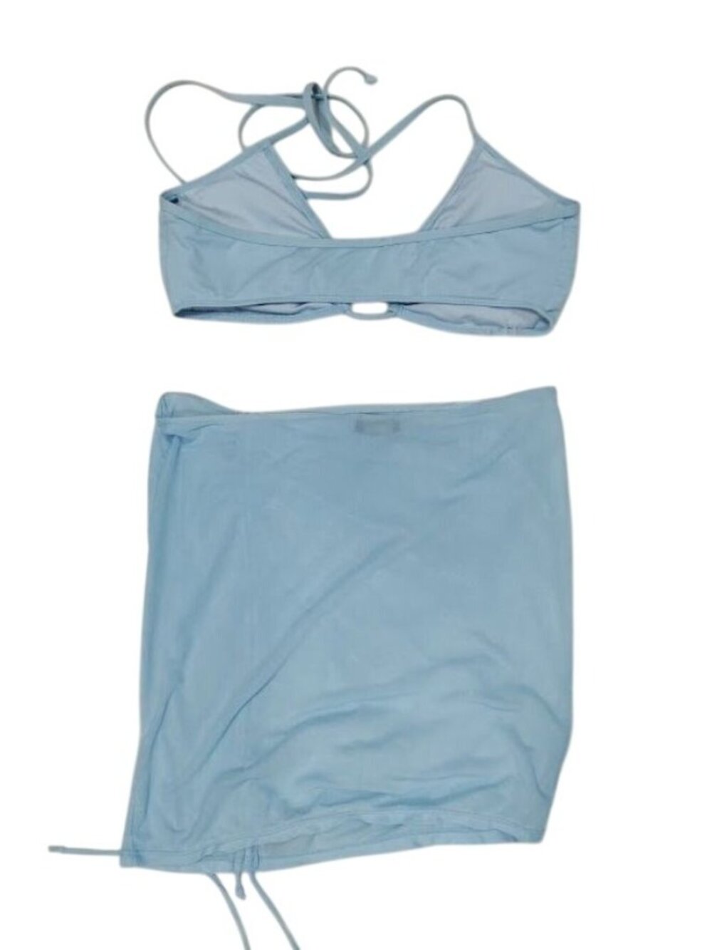 Icon Swim Light Blue Bikini Set With Ruched Cover Up Skirt & Halter Top Size S - Picture 5 of 13